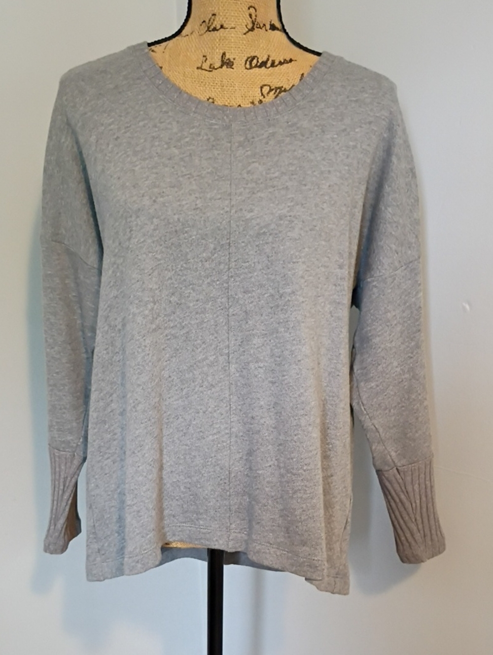 CAbi Heather Light Gray Scoop Crewneck Sweater